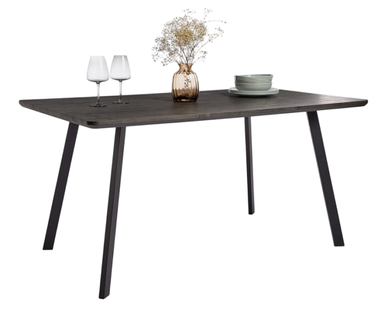 Nordic design dining table with wooden legs holding a tray and a bowl of fruits. Nordic design dining table with wooden legs holding a tray and a bowl of fruits.