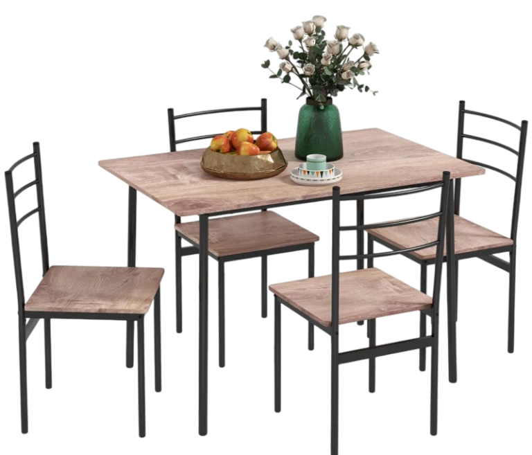 Round grey tabletop with a black, geometric metal base. Round grey tabletop with a black, geometric metal base.