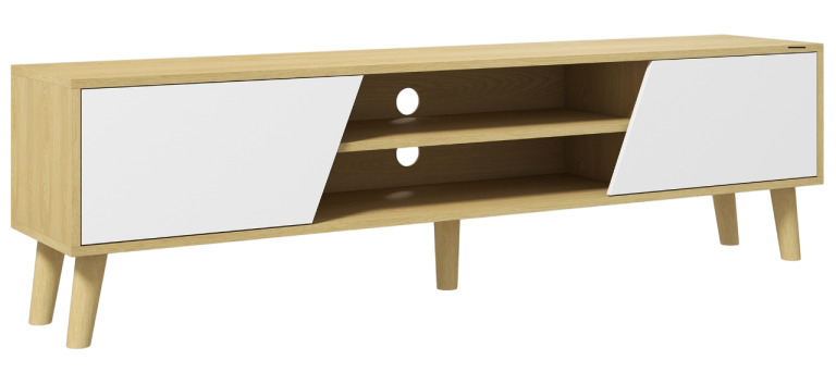 Nordic design dining table with wooden legs holding a tray and a bowl of fruits. Nordic design dining table with wooden legs holding a tray and a bowl of fruits.