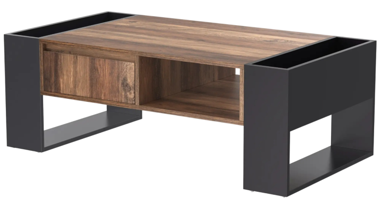 Round grey tabletop with a black, geometric metal base. Round grey tabletop with a black, geometric metal base.